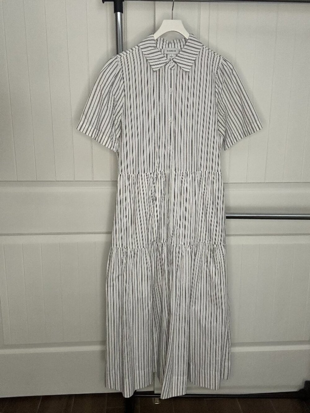 EVEREVE Black & White Stripe Tiered Maxi Dress | size small